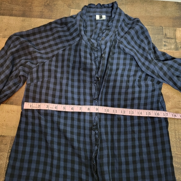 Medium Cabi Blue Black Gingham Plaid Button Up Blouse Shirt - Picture 4 of 6